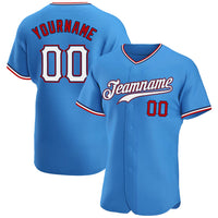 Custom Baseball Jersey - Powder Blue White-Red Authentic