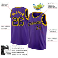 Custom Basketball Jersey - Purple Black Pinstripe Black-Gold Authentic