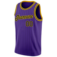 Custom Basketball Jersey - Purple Black Pinstripe Black-Gold Authentic