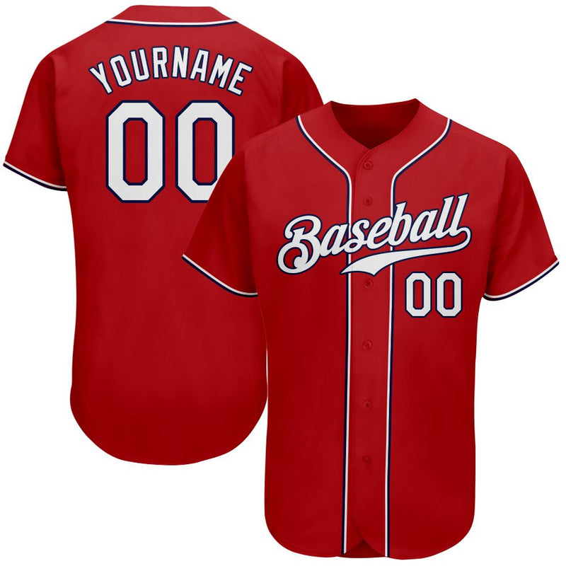 Custom Baseball Jersey - Red White-Navy Authentic