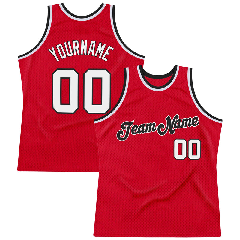 Custom Basketball Jersey - Red White-Black Authentic Throwback