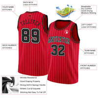 Custom Basketball Jersey - Red White Pinstripe Black-White Authentic