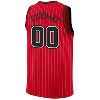 Custom Basketball Jersey - Red White Pinstripe Black-White Authentic