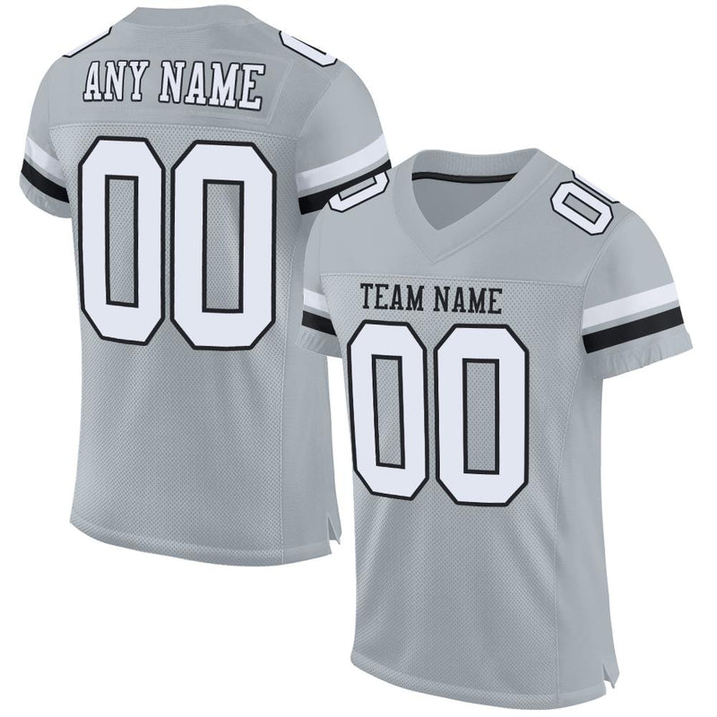 Custom Football Jersey - Silver White-Black Mesh Authentic