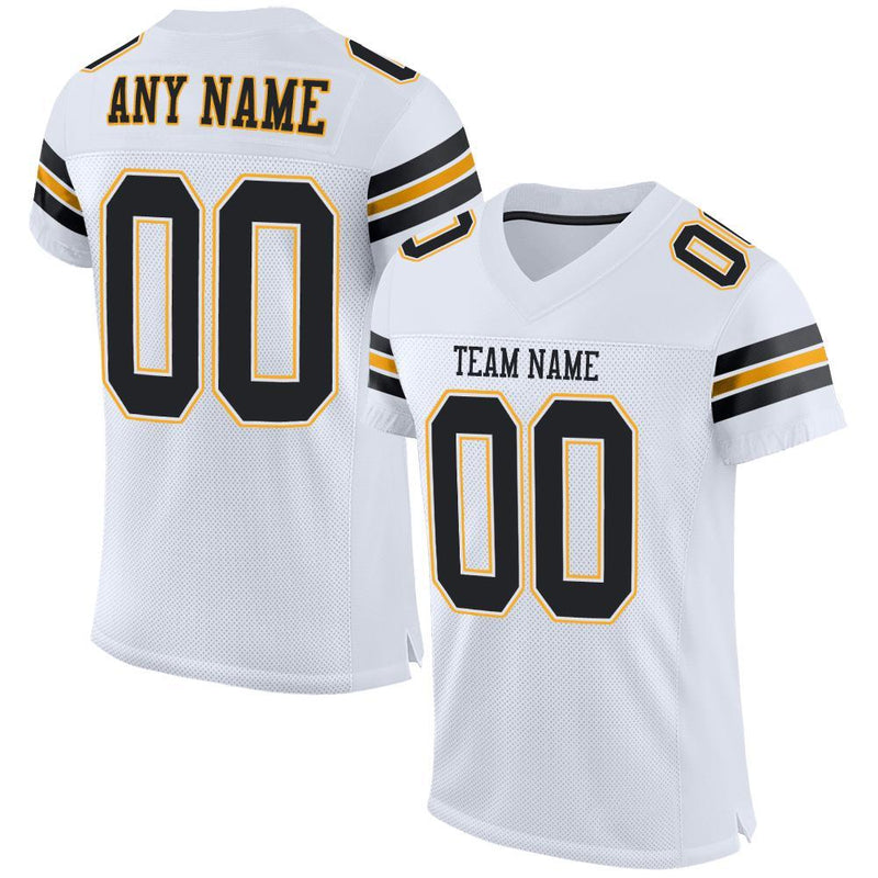 Custom Football Jersey - White Black-Gold Mesh Authentic