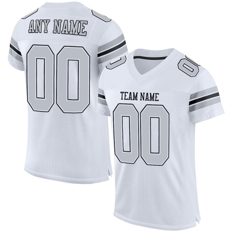 Custom Football Jersey - White Silver-Black Mesh Authentic