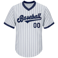 Custom Baseball Jersey - White Navy Pinstripe Navy-Gray Authentic Throwback Rib-Knit