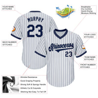 Custom Baseball Jersey - White Navy Pinstripe Navy-Gray Authentic Throwback Rib-Knit
