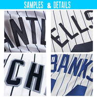 Custom Baseball Jersey - White Navy Pinstripe Navy-Gray Authentic Throwback Rib-Knit