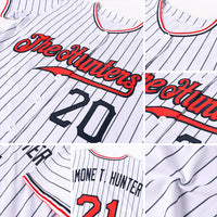 Custom Baseball Jersey - White Black Pinstripe Red-Black Authentic