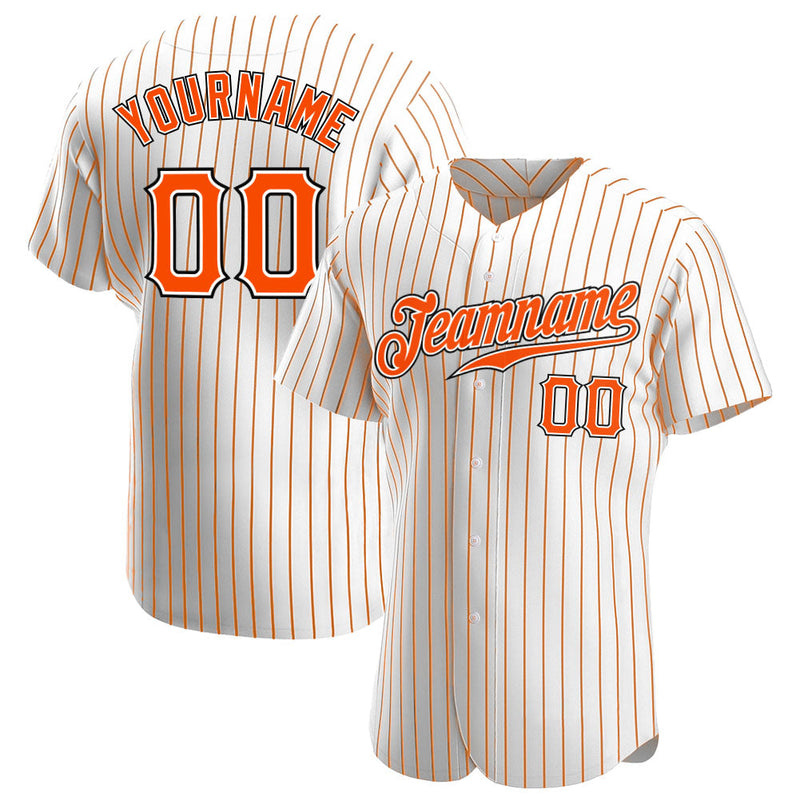 Custom Baseball Jersey - White Orange Pinstripe Orange-Black Authentic