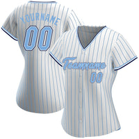 Custom Baseball Jersey - White Light Blue Pinstripe Light Blue-Navy Authentic