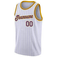 Custom Basketball Jersey - White Purple Pinstripe Purple-Gold Authentic