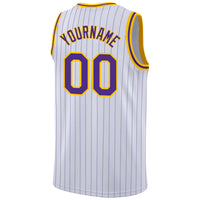 Custom Basketball Jersey - White Purple Pinstripe Purple-Gold Authentic