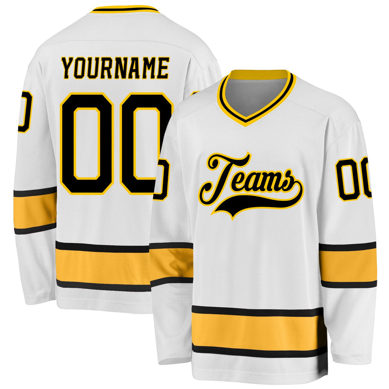 Custom Hockey Jersey - White Black-Gold