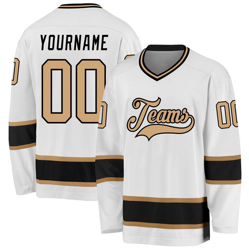 Custom Hockey Jersey - White Old Gold-Black