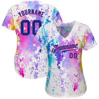 Custom Baseball Jersey - White Royal-Pink 3D Pattern Design Watercolor Authentic